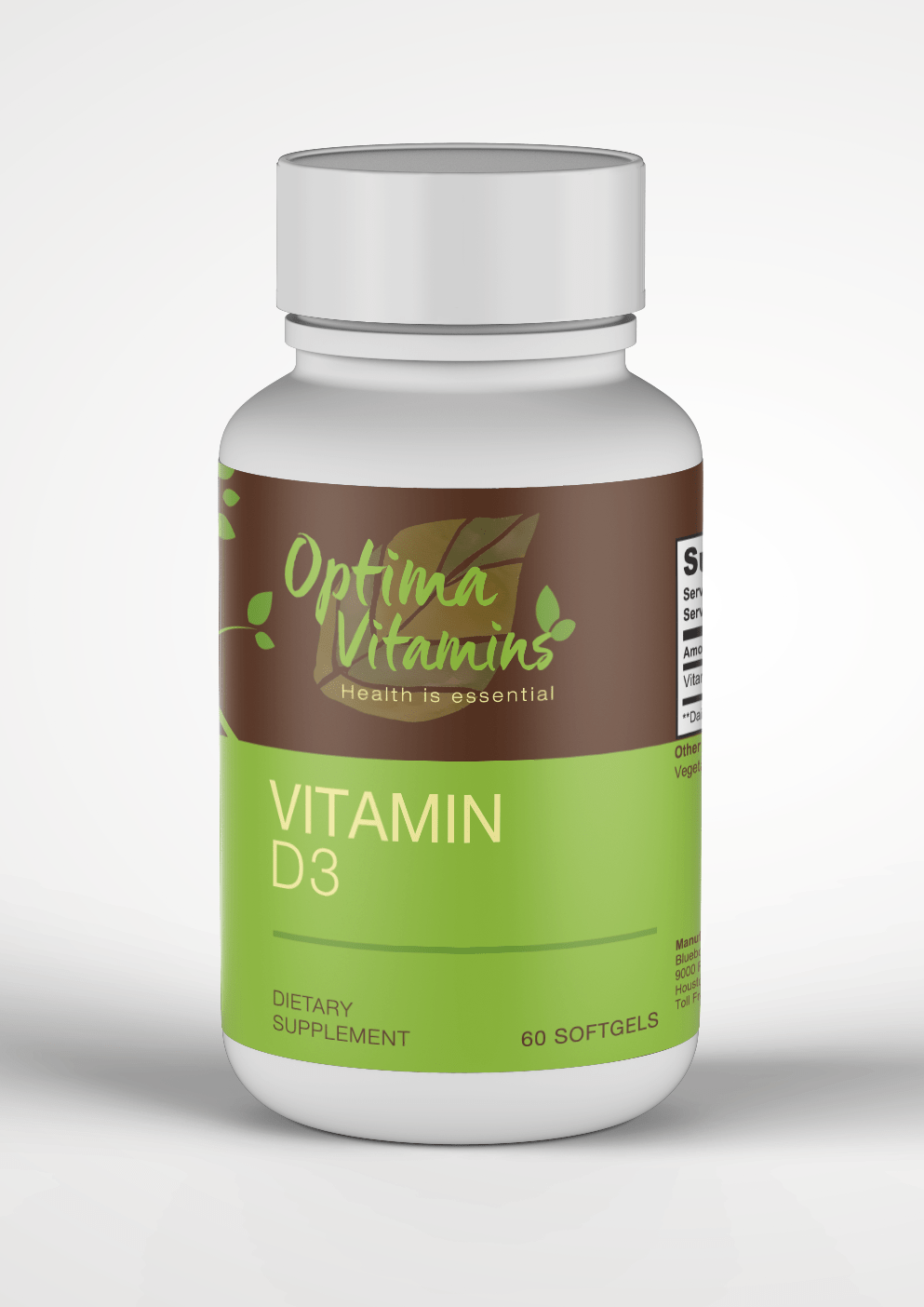 Vitamin D3 5000 IU - 60 Softgels - Optima Vitamins
